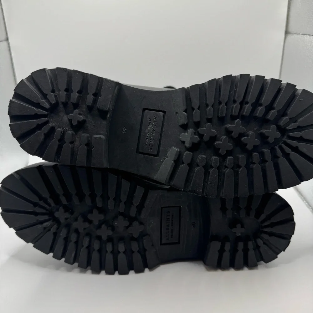 All Saints Shoes Black Yarrow Calf Leather Lug Sole Chunky Moto Boots 9.5 (40) - Picture 8 of 9